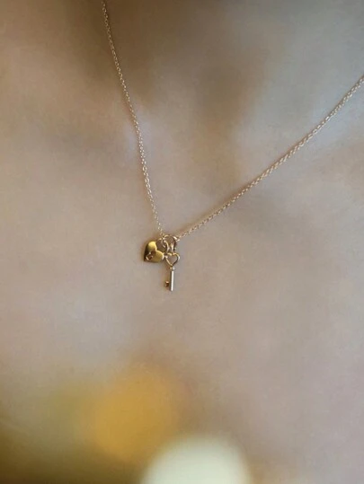 1pc French Style High-End Retro Charm All-Match S925 Silver Plated 18k Gold Heart Padlock Necklace For Women's Birthday Gift Valentines