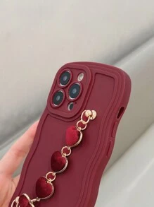 Shockproof Wave Bracelet & Heart Apple Phone Case Compatible With IPhone 11, 12, 13, 14, 12 Pro Max, 13 Pro Max, 15, 15 Pro, 15 Plus, 15 Pro Max, 16, 16 Pro, 16 Plus, 16 Pro Max, 17, 17 Pro, 17 Pro Max - Red - View 2