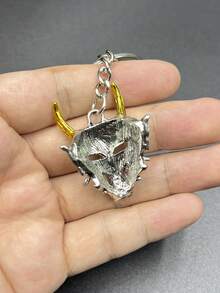 1pc Silver-Tone Japanese Style Horror Warrior Gold Horn Skeleton Mask Shaped Zinc Alloy Keychain Or Pendant For Bag, Personalized Hip-Hop Punk Style Key Ring/Chain, Interesting Gift For Best Friends, Friend, Men - Silver - View 5