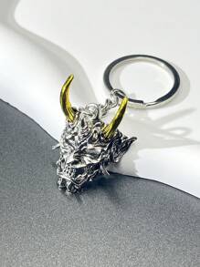 1pc Silver-Tone Japanese Style Horror Warrior Gold Horn Skeleton Mask Shaped Zinc Alloy Keychain Or Pendant For Bag, Personalized Hip-Hop Punk Style Key Ring/Chain, Interesting Gift For Best Friends, Friend, Men - Silver - View 10