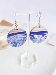 1對女士耳環時尚復古樹脂和胡桃木拼接設計時尚耳環 - 彩色 - 查看 3