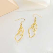 1對時尚女士復古流蘇扭曲雙圈耳環,黃金色,適合日常佩戴 - 金色 - 查看 6