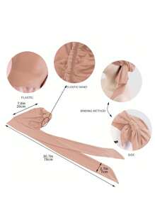 1pc Solid Color Women's Elastic Bowknot Hijab Cap Lightweight Comfortable Turban With Long Tail - Khaki - View 3