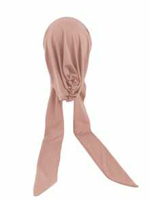 1pc Solid Color Women's Elastic Bowknot Hijab Cap Lightweight Comfortable Turban With Long Tail - Khaki - View 2