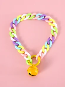 新款时尚可爱猫项圈带铃铛和吊坠，彩色彩虹猫项链，安全轻便 - 粉色 - 查看 7