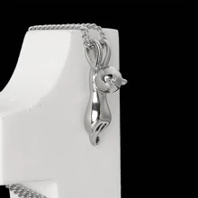 1件，銀貓項鍊女款，貓咪珠寶女款，適合貓奴的貓咪情人禮物，女性貓奴禮物，銀貓垂墜鎖骨項鍊！ - 銀色 - 查看 2