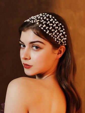 1 件时尚夸张网珍珠头带，复古浪漫异国风情发饰