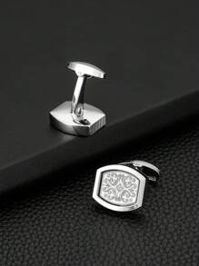 1雙男士時尚鏤空式鏈接袖扣,採用精細激光雕刻技術製作,復古風格節日禮物獻給父親 - 銀色 - 查看 2