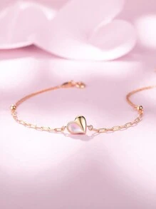 925純銀韓式天然珍珠貼心形女手鍊 - 白色 - 查看 3