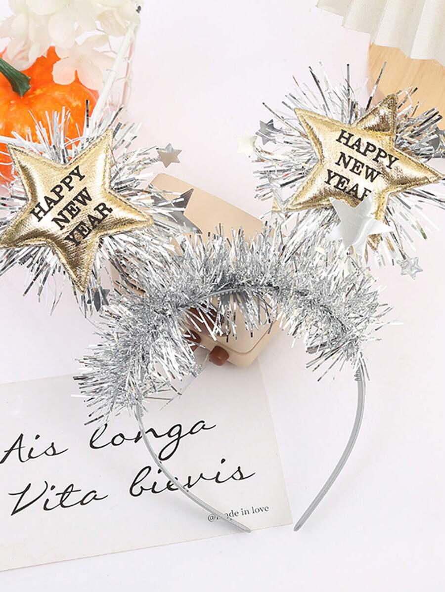 1pc Five-Pointed Star Shaped Headband With Glittery Alphabet Letters For Festival Party Performance Hair Accessory Prop - Silver - View 1