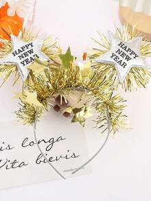 1pc Five-Pointed Star Shaped Headband With Glittery Alphabet Letters For Festival Party Performance Hair Accessory Prop - Silver - View 3