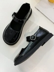 女士时尚玛丽珍平底鞋，新款休闲平底鞋，圆头，低鞋面，英伦风格，漆皮黑色鞋子 - 黑色 - 查看 7