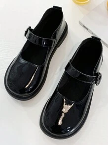 女士时尚玛丽珍平底鞋，新款休闲平底鞋，圆头，低鞋面，英伦风格，漆皮黑色鞋子 - 黑色 - 查看 6