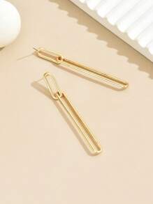 1對時尚性感簡約的幾何形長流蘇金色耳環,適合女性日常穿著,晚間活動和派對穿著 - 金色 - 查看 5