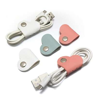 1/3/6 Pcs Heart Cord Organizer Earbud Holder Earphones Headphones Cable Winder Earbud Organizer, PU Leather Cable Organizer Gifts For Men Women Couple, Matcha (Random Color)