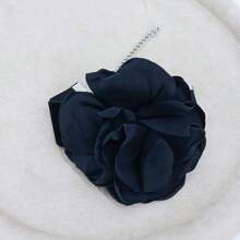 1入組山茶花形狀天鵝絨手鐲,適用於派對裝扮 - 黑色 - 查看 4