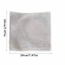 1pc Stainless Steel Wire Cleaning Cloth Pan Scrubbing Brush Wire Ball Dishwashing Rag Rust Stain Removal Kitchen Microwave Cleaning Tool - Silver - View 2