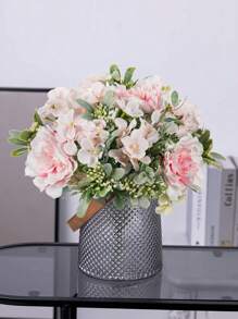 1入裝/3入裝人造牡丹花塑料仿真繡球新娘捧花絲綢秋季裝飾,適用於家庭、新年裝飾、戶外花園婚禮、客廳diy、糖果盒花環、假植物家居用品 - 粉色 - 查看 6