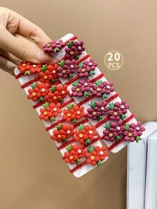 20 Red And Purple Double Flower Hair Ties For Children - Multicolor - View 5