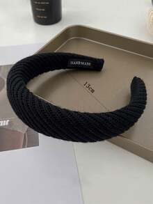 1個女性寬鬆針織頭帶,秋季洗臉束髮帶高頂和海綿頭髮裝飾具 - 黑色 - 查看 5