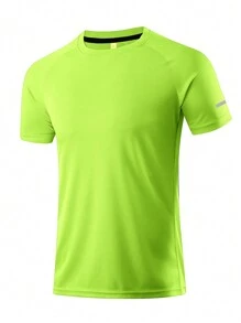3pcs/Set Boyfriend Style Men's Casual Fitness Clothes For Outdoor Sports, Quick-Drying Short Sleeve T-Shirt For Running And Gym, Elastic And Loose Training Tops Gym Clothes Boyfriend Style Men Basic T Shirt - Green - View 4