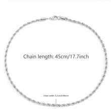 男女適用不掉色不褪色的不鏽鋼扭繩鏈項鍊，長度18/24英寸 - 銀色 - 查看 5