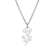 1pc Stainless Steel Birth Month Flower Necklace For Women, Snowdrop Daisy Rose Pendant Neck Chains,Fashionable Jewelry Gifts Valentines