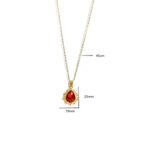 1pc European And American Fashionable Lace Cut-Out & Water Drop Shape Red Pendant Golden Necklace For Personalized Look - Yellow Gold - View 4