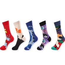 5 Pairs Of European And American Tide Socks Abstract Style Painting Men And Women Fall Winter Street Adult Men And Women Sports Ins Socks Suitable For Daily Use - Multicolor - View 1