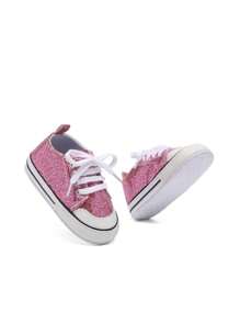 一双女孩男孩婴儿运动鞋串珠亮片婴儿鞋初学步鞋新生儿鞋幼儿乐福鞋系带平底可爱时尚休闲系带运动鞋适合所有季节 - 淡紫色 - 查看 11