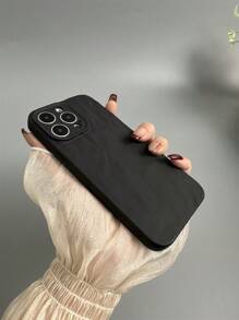 1件黑色精密穿孔皺曲TPU手機殼，適用於多款iPhone型號 - 黑色 - 查看 3