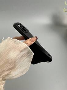 1件黑色精密穿孔皺曲TPU手機殼，適用於多款iPhone型號 - 黑色 - 查看 6