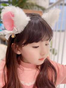 1入組可愛貓耳朵帶鈴鐺或狐狸耳朵風格兒童表演頭飾 - 白色 - 查看 2