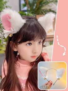 1入組可愛貓耳朵帶鈴鐺或狐狸耳朵風格兒童表演頭飾 - 白色 - 查看 1