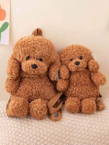 Bobbybear 1只可愛的柔軟泰迪狗毛絨背包,毛絨玩具狗肩袋裝飾生日禮物 - 巧克力棕 - 查看 8