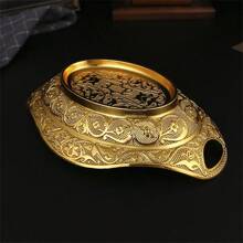 孔雀圖案土耳其水果盤,家庭盤裝飾,幹果儲存,客廳創意歐式奢華糖果盤 - 金色 - 查看 3