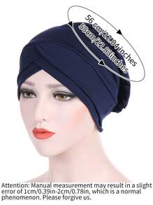 1 Piece Solid Color Multi-Color Women's New Elastic Cloth Hat Forehead Cross Hat Fashionable Thin Turban Hat Soft, Delicate, Comfortable, Lightweight And Multi-Color Optional - Navy Blue - View 2