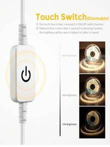 觸摸感應cob Led燈條,5v Usb 320 Led/m,白色/暖白色,高密度柔性帶,ra90 Fcob Led燈條,適用於家庭臥室客廳 - 暖白光 - 查看 7