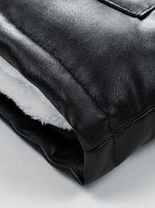 Men's PU Leather Patchwork Fleece Sports Jacket - Black - View 4