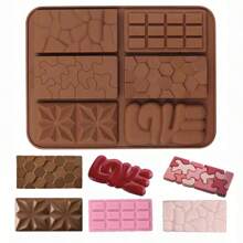Ensemble De Moules En Silicone Pour Chocolat 6 En 1 Comprenant Les Formes Amour, Puzzle, Géométrique, Nid D'abeilles Et Carrée