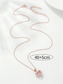 1 件時尚高端禮盒包裝簡單精緻的愛心設計項鍊,完美的節日、婚禮、派對、週年紀念和日常佩戴的禮物,由鍍銀和方晶鋯石製成（帶禮盒） - 玫瑰金 - 查看 9