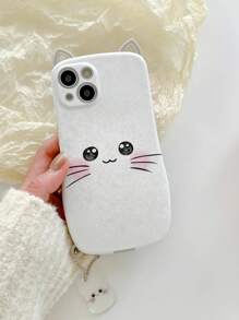 最新款米色貓耳紋TPU防震殼，帶透明貓吊飾，適用於iPhone - 米色 - 查看 1