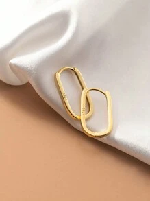 1 Pair Luxury 925 Sterling Silver Simple Oval Glossy Ear Buckle Women Fashion Bohemian European piercing Earrings Jewelry Suitable for Daily Wear