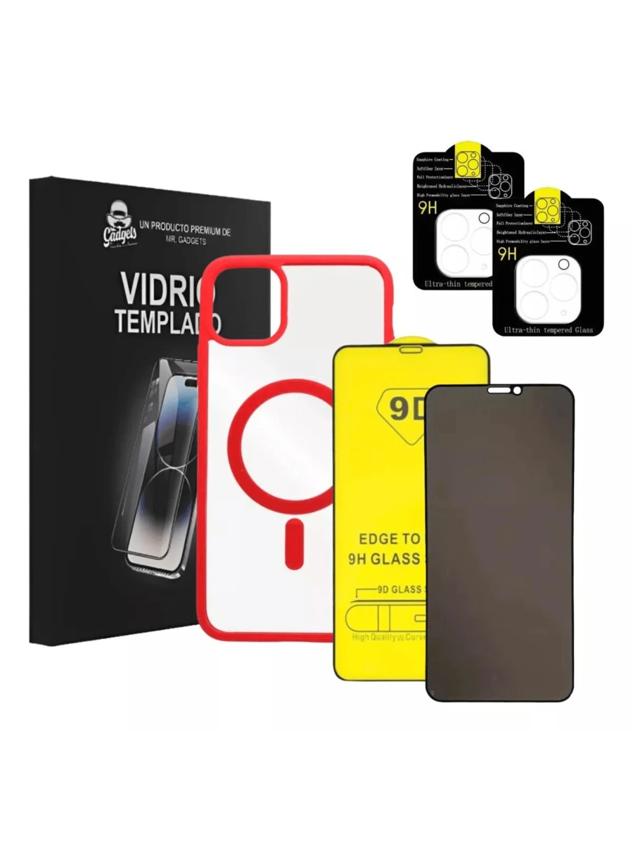 Kit Funda Micas Privacidad + 9d + Cámara Compatible con iPhone - Rojo - Ver 1