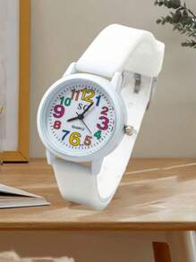 1pc Unisex White Quartz Wristwatch, & Simple Style, Ideal For Festival Gift