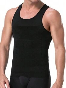 1pc Men's Breathable Compression Tank Top With Chest Compression And Abdominal Control - Black - View 3