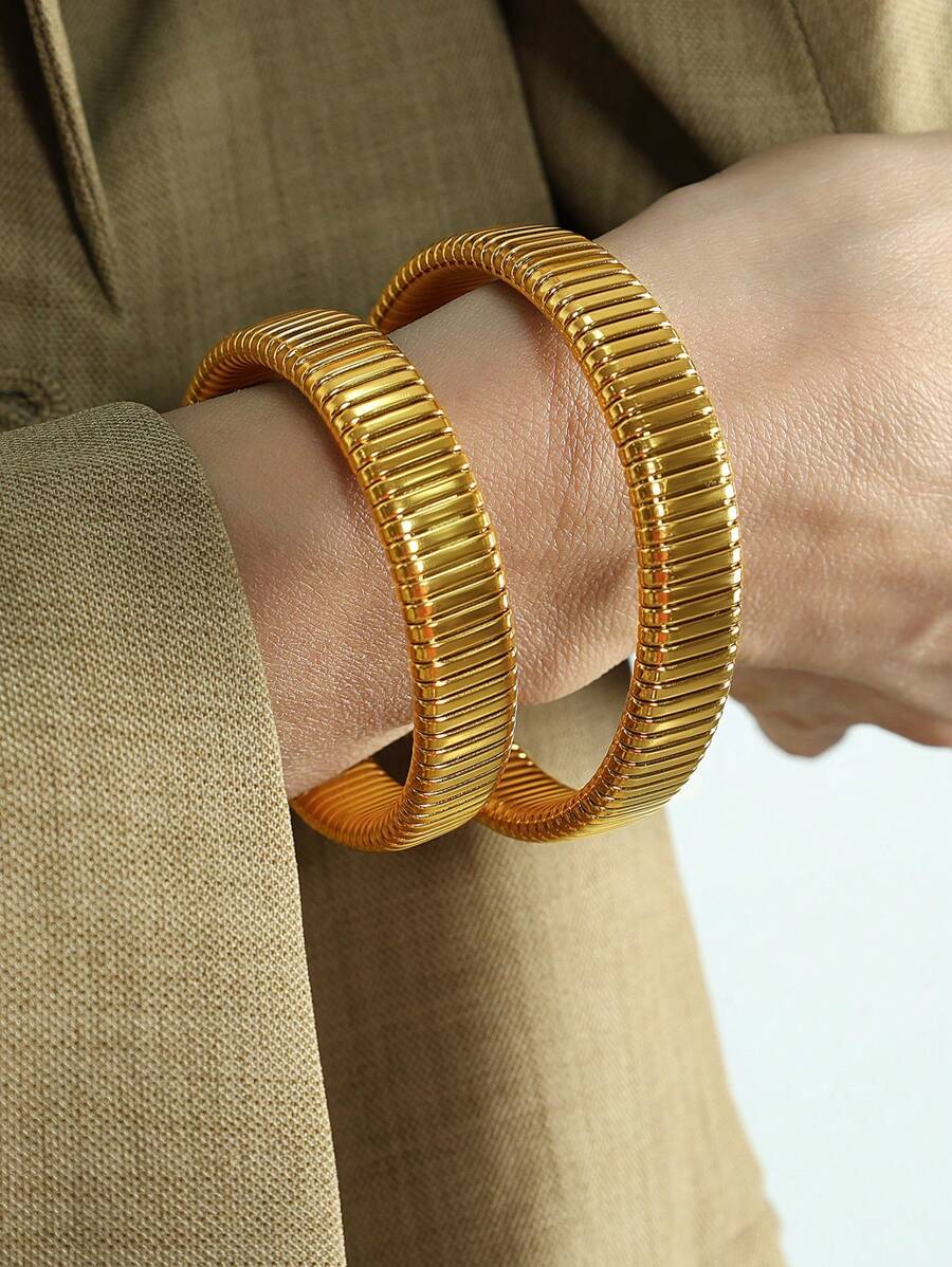 鍍金 18k 可彎曲蛇皮手鐲,時尚奢華誇張個人化手鍊不褪色 - 金色 - 查看 1