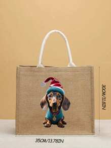 1 件臘腸狗聖誕老人帽子印花香腸狗手提袋,亞麻字母印花亞麻手提袋套裝教師禮物,大號購物袋休閒香腸狗圖案購物沙灘袋旅行袋聖誕包手提包單肩包女士包斜挎包鉤針收納袋化妝包皮夾收納袋午餐袋購物袋 節日必需品 情人節禮物 - 卡其色 - 查看 4