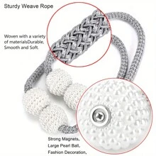 2pcs Magnetic Curtain Tiebacks, Faux Pearl Ball Decorative Home Curtain Buckle, Curtain Rope Straps For Holding Curtains & Drapes, For Bedroom Living Room Home Decor Convenient - Silver - View 5