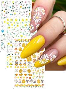 3入組指甲藝術3d貼花白色雛菊花夏季小花膠膜滑動貼紙指甲貼紙,美甲裝飾 - 彩色 - 查看 1